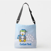 Little penguin sitting with snowballs crossbody ba
