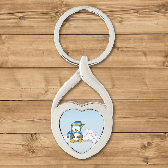 Little penguin sitting with snowballs key ring (Creator Uploaded)