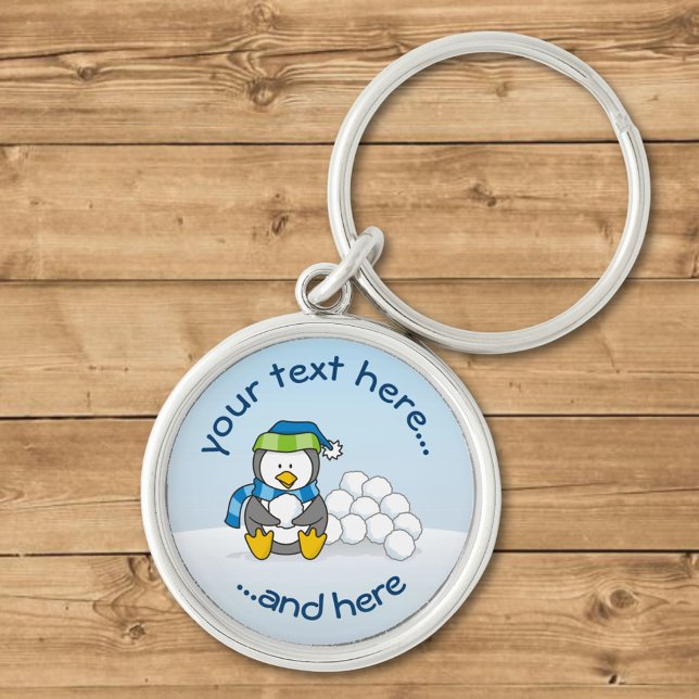 Little penguin sitting with snowballs key ring (Creator Uploaded)