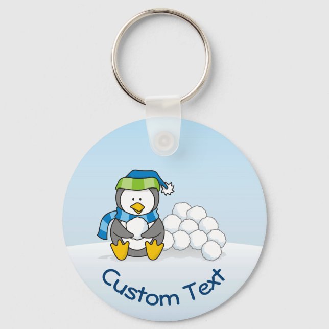 Little Penguin Sitting with Snowballs Keychain (Front)