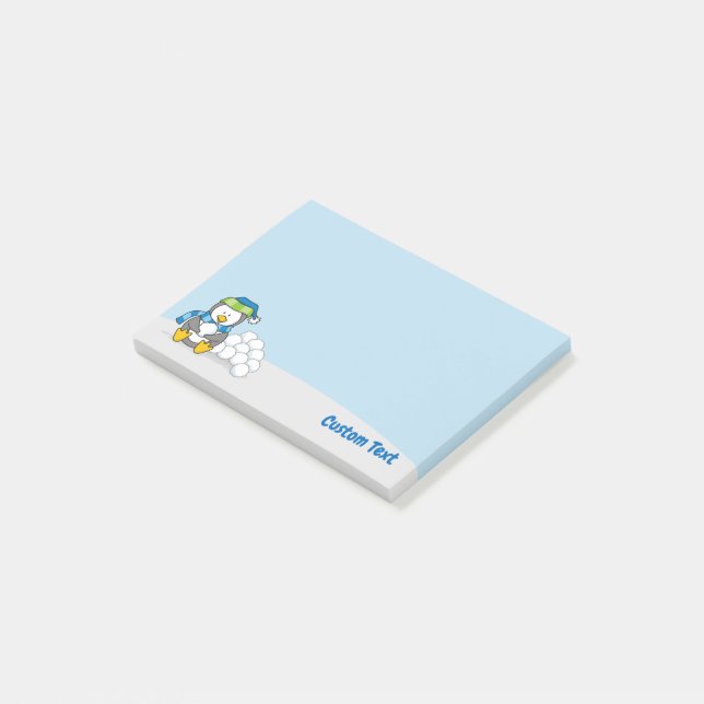 Little Penguin Sitting with Snowballs Post-it Notes (Angled)