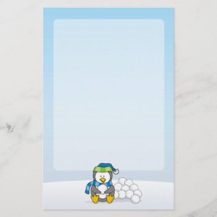 Little penguin sitting with snowballs stationery