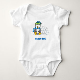 Little Penguin Sitting with Snowballs T-Shirt Baby Bodysuit