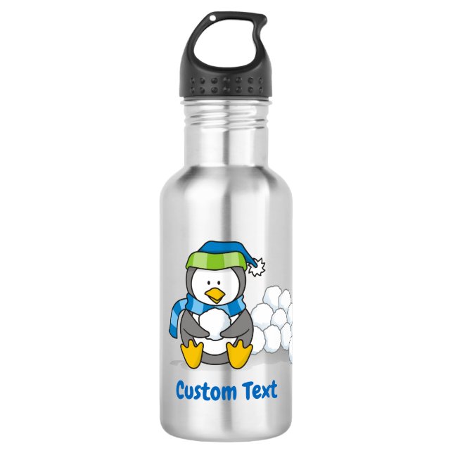 Little penguin sitting with snowballs water bottle (Front)