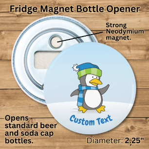 Little penguin walking on snow bottle opener