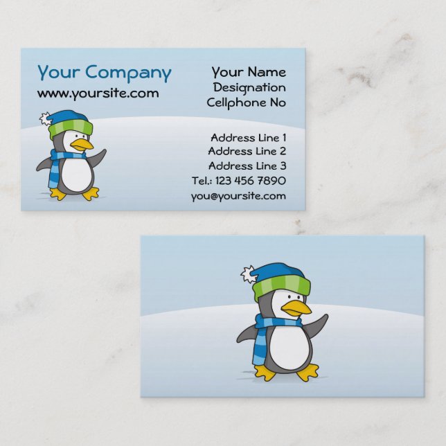 Little penguin walking on snow business card (Front/Back)