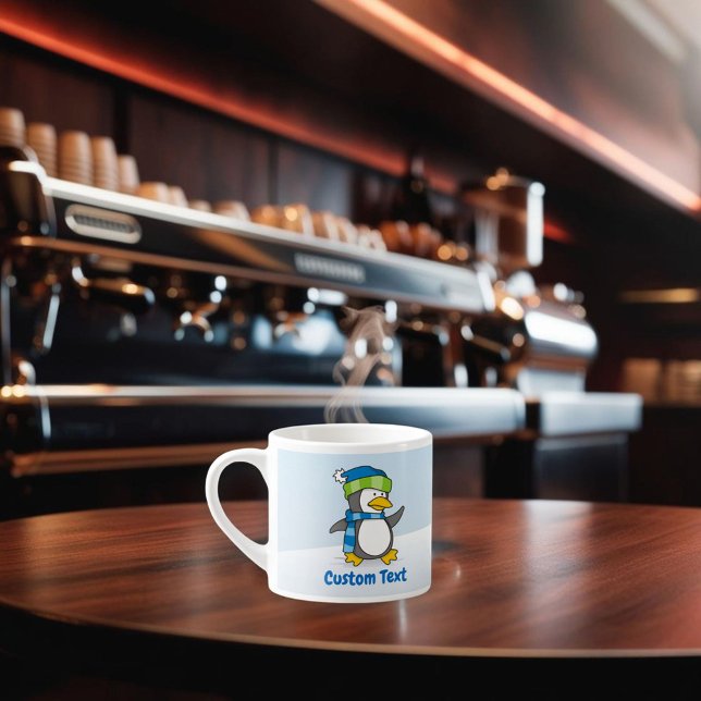 Little penguin walking on snow espresso cup (Creator Uploaded)