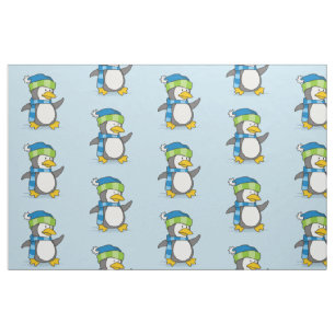 Little penguin walking on snow fabric