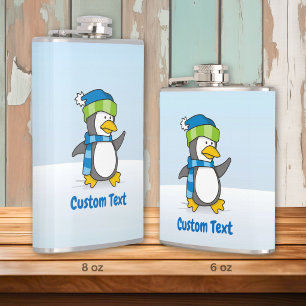 Little penguin walking on snow flask