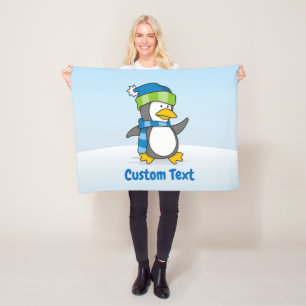 Little penguin walking on snow fleece blanket