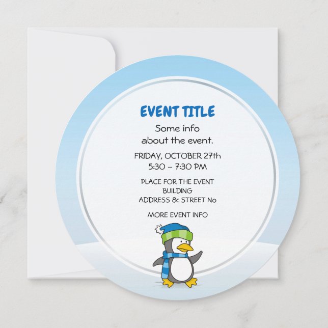 Little penguin walking on snow invitation (Back)