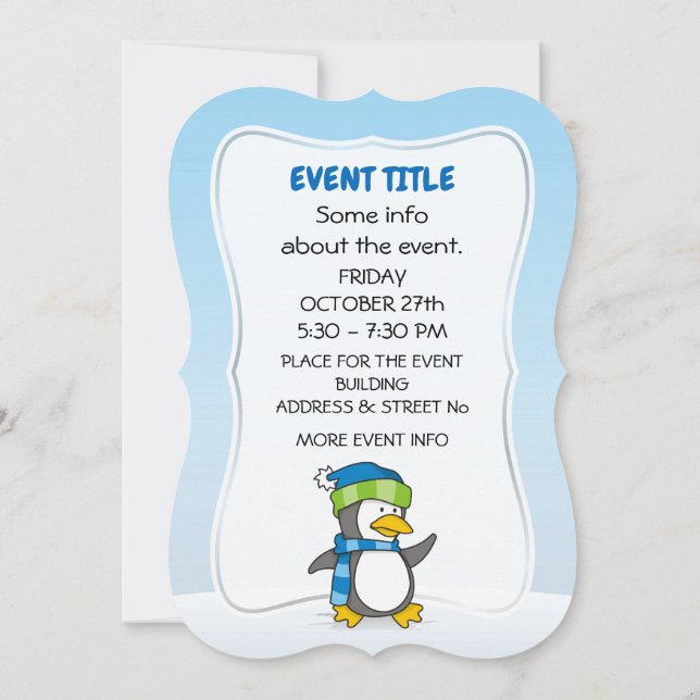 Little penguin walking on snow invitation (Back)