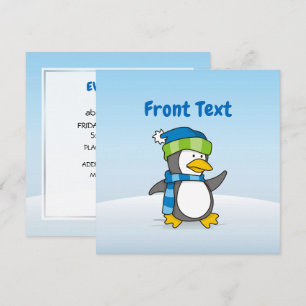 Little penguin walking on snow invitation