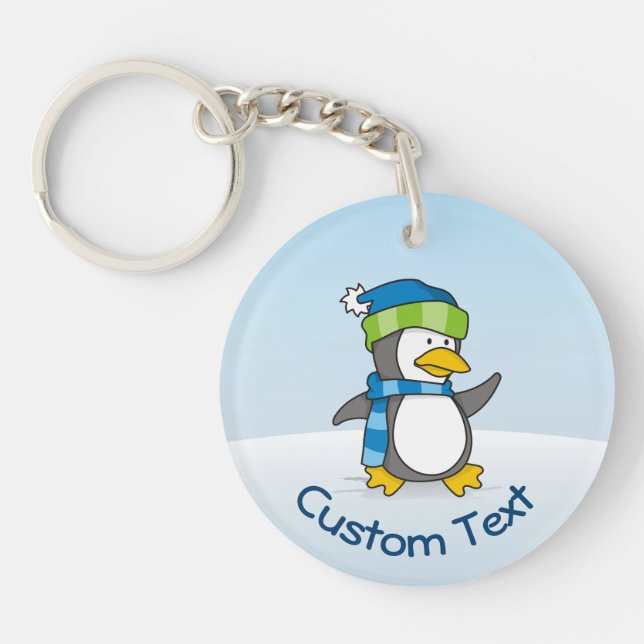 Little Penguin Walking on Snow Keychain (Front)