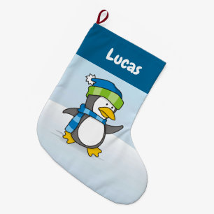 Little Penguin Walking on Snow Large Christmas Stocking