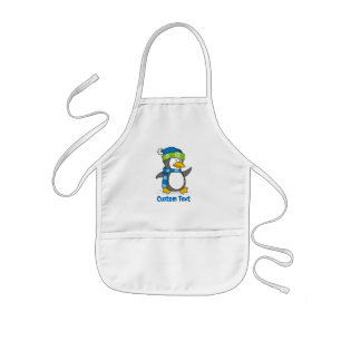 Little penguin walking on snow long apron