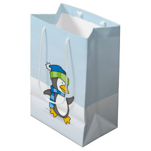 Little penguin walking on snow medium gift bag