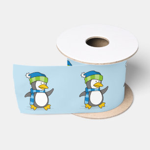 Little penguin walking on snow satin ribbon