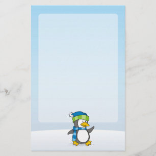 Little penguin walking on snow stationery