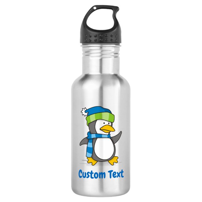 Little penguin walking on snow water bottle (Front)