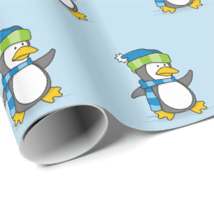 Little penguin walking on snow wrapping paper