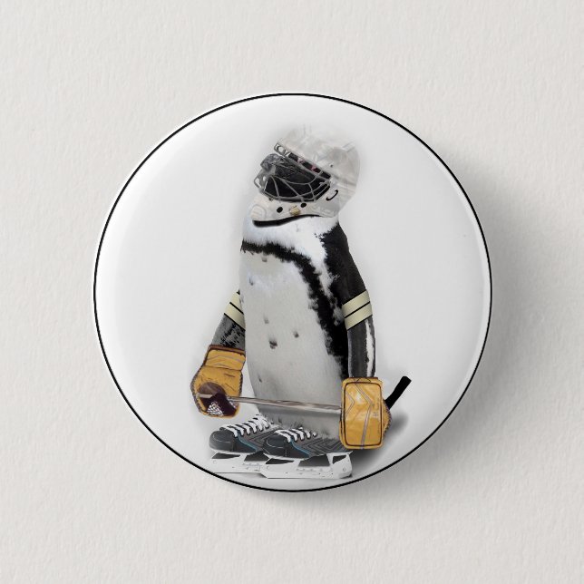 Little  Penguin Wearing Hockey Gear 6 Cm Round Badge (Front)