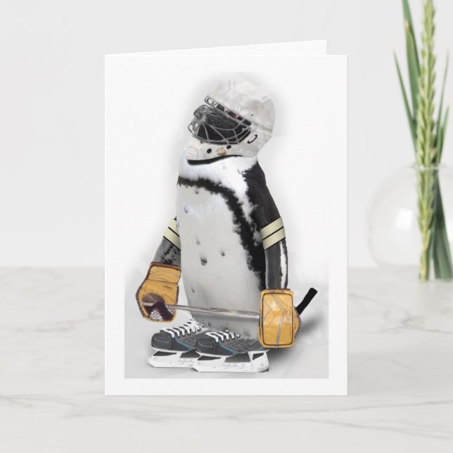 Little  Penguin Wearing Hockey Gear Card (Front)
