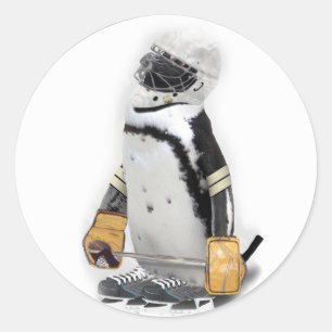 Little  Penguin Wearing Hockey Gear Classic Round Sticker