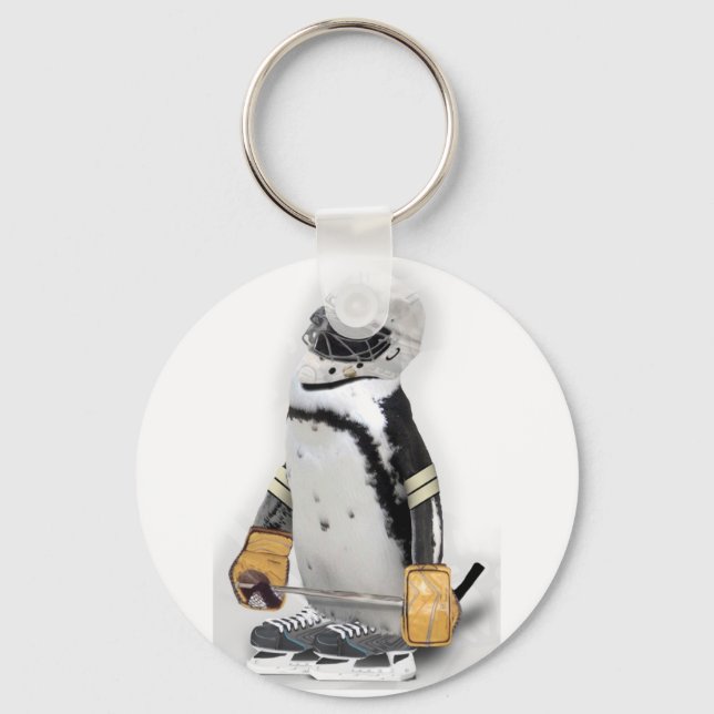 Little  Penguin Wearing Hockey Gear Key Ring (Front)