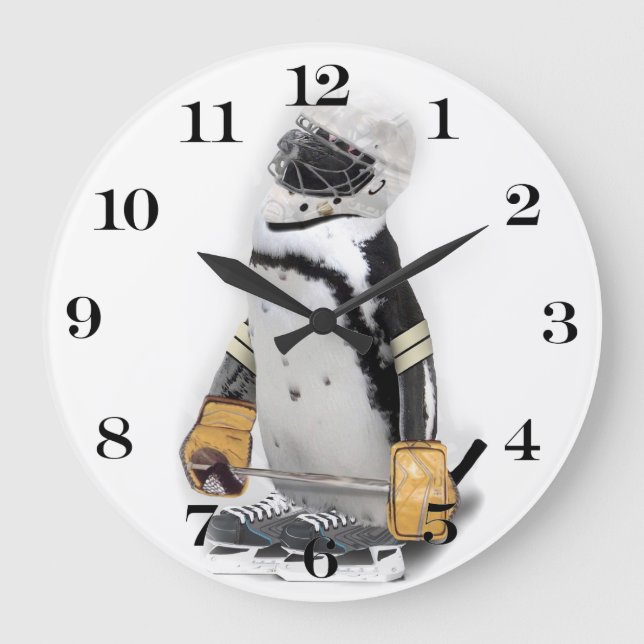Little  Penguin Wearing Hockey Gear Large Clock (Front)
