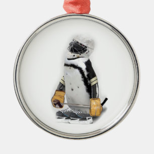 Little Penguin Wearing Hockey Gear Metal Tree Decoration