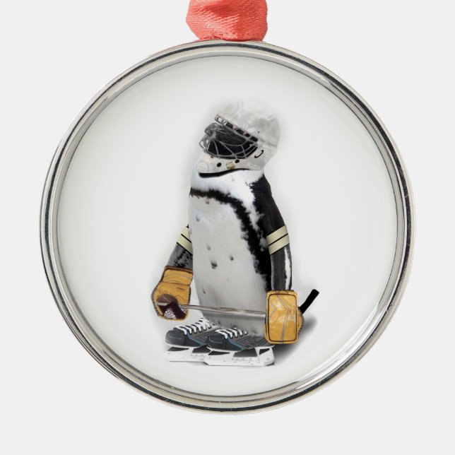 Little  Penguin Wearing Hockey Gear Metal Tree Decoration (Front)