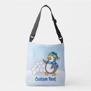 Little penguin with snow balls waving crossbody ba bag