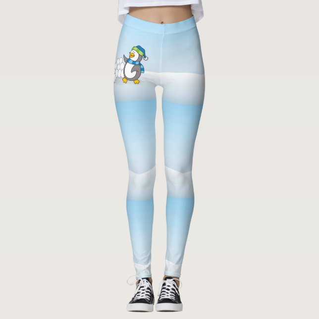 Little penguin with snow balls waving leggings (Front)