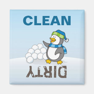 Little penguin with snow balls waving magnet