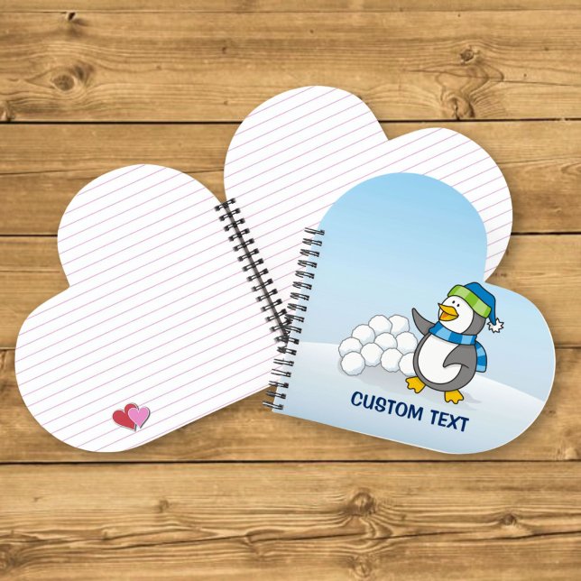Little penguin with snow balls waving notebook (Creator Uploaded)
