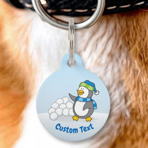 Little Penguin with Snow Balls Waving Pet Tag