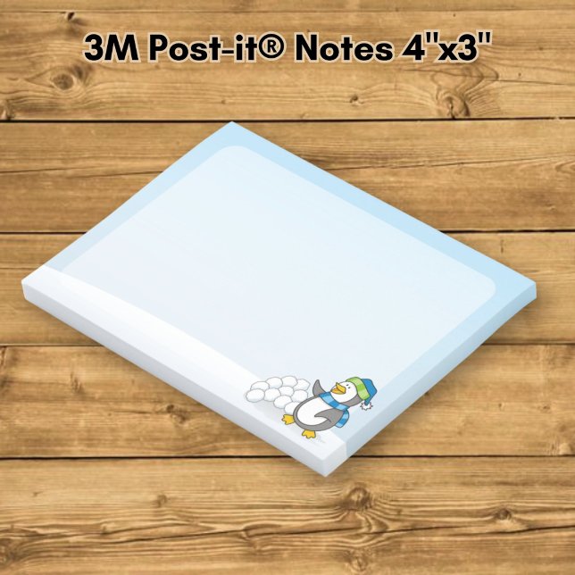Little penguin with snow balls waving post-it notes (Creator Uploaded)