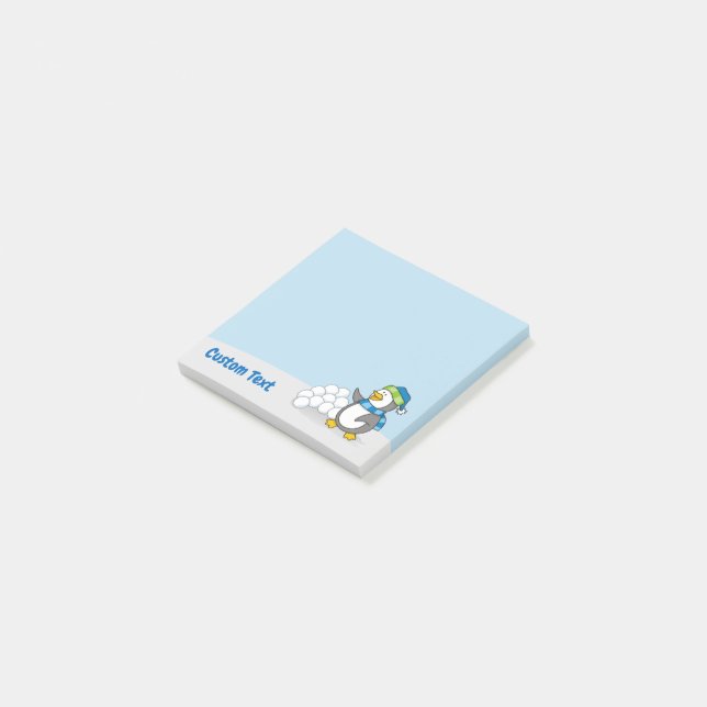 Little Penguin with Snow Balls Waving Post-it Notes (Angled)