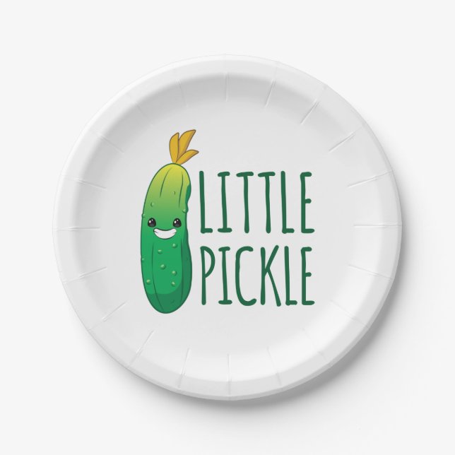 Little Pickle Cute Green Pickle Wearing Sunglasses Paper Plate (Front)
