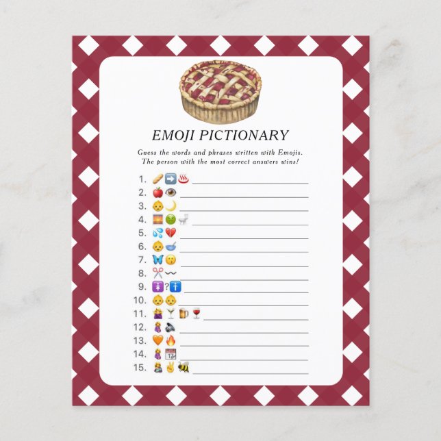 Little Pie baby shower Emoji pictionary game (Front)