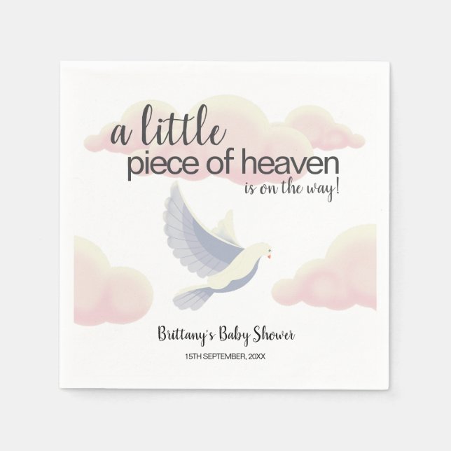 Little Piece of Heaven Clouds Dove Baby Shower Napkin (Front)