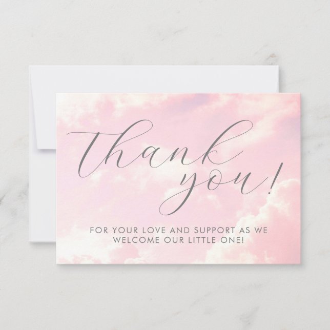 Little Piece of Heaven Clouds Pink Baby Shower Thank You Card (Front)