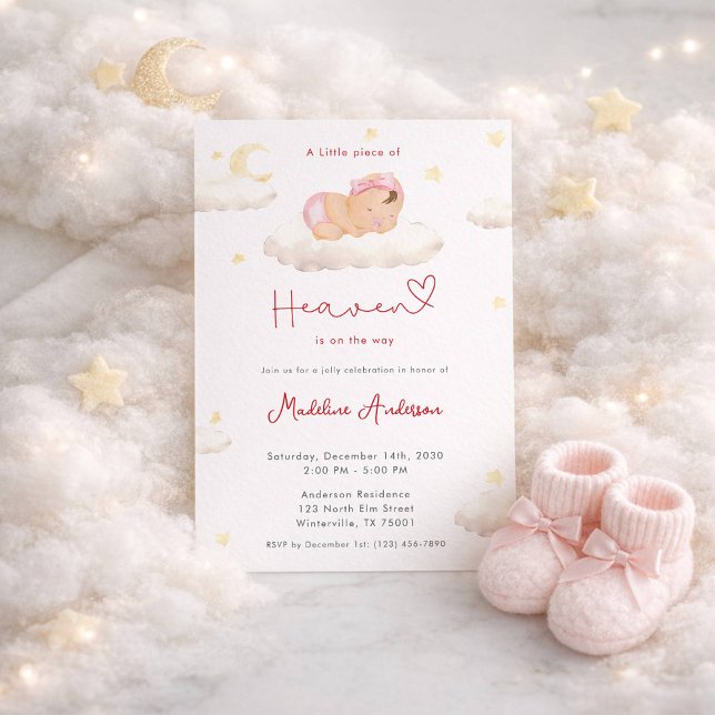 Little Piece of Heaven Moon Cloud Baby Girl Shower Invitation (Creator Uploaded)