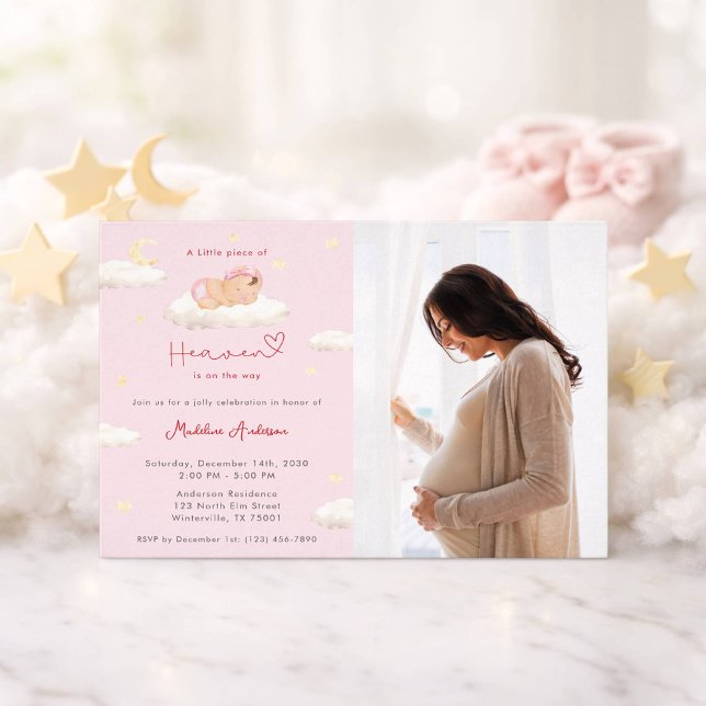 Little Piece of Heaven Photo Baby Girl Shower Invitation (Creator Uploaded)