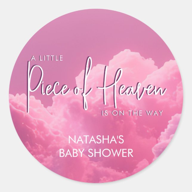 Little Piece of Heaven Pink Baby Shower Classic Round Sticker (Front)