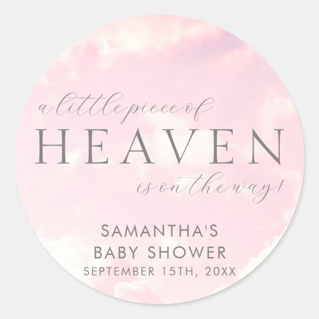 Little Piece of Heaven Pink Baby Shower  Classic Round Sticker (Front)