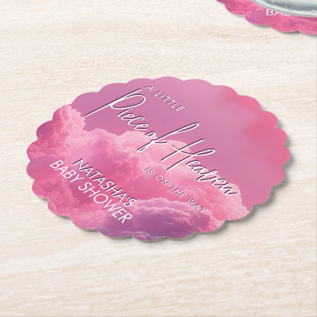 Little Piece of Heaven Pink Baby Shower Paper Coaster (Angled)