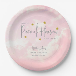 Little Piece of Heaven Pink Baby Shower Paper Plate