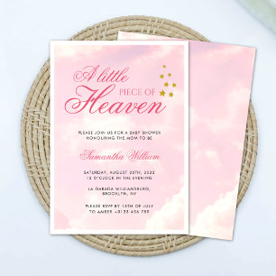 Little Piece of Heaven Pink Cloudy Sky Baby Shower Invitation